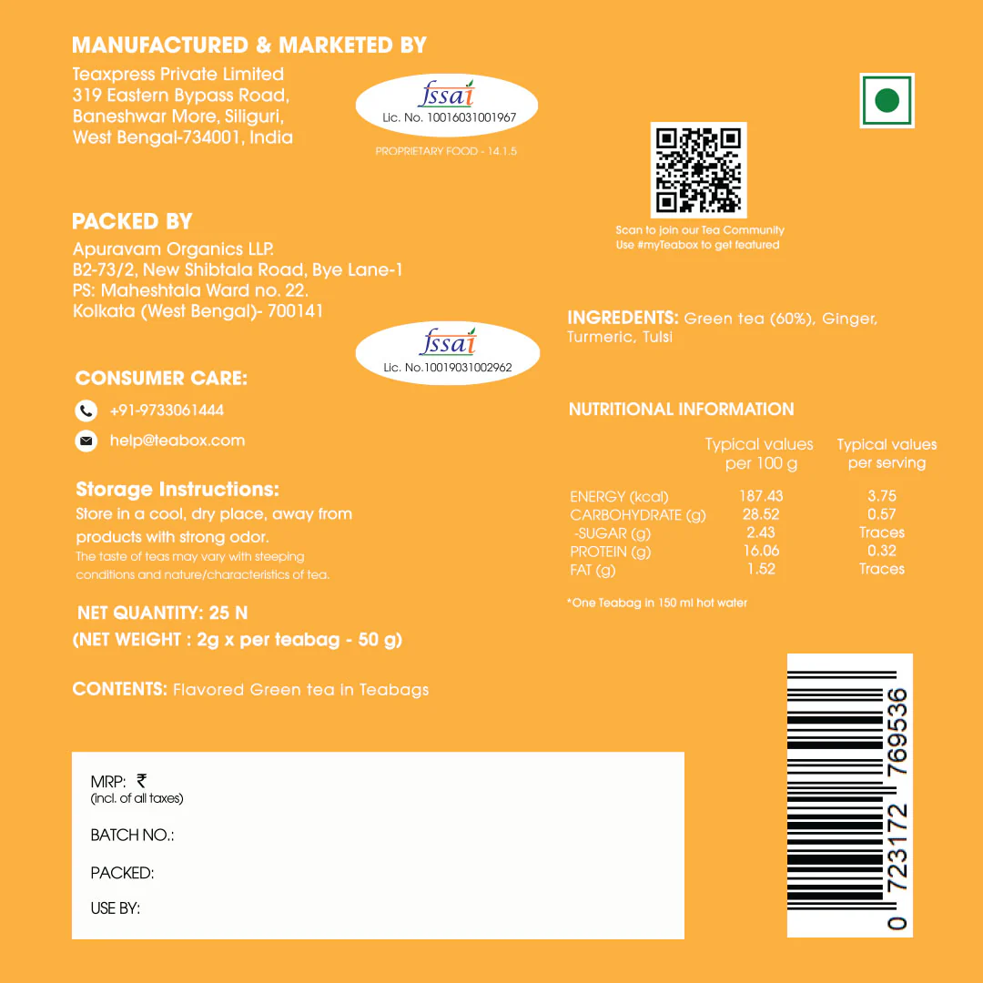Turmeric Ginger Tulsi Green (Teabags) - Image 9